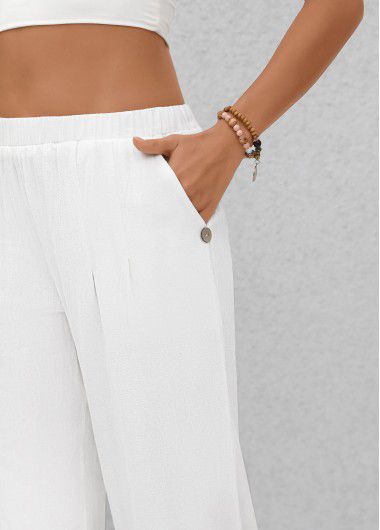 Modlily White Patchwork Elastic Waist High Waisted Pants - S