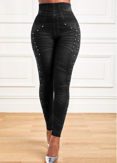 Modlily Black High Waisted Ankle Length Elastic Waist Leggings - M