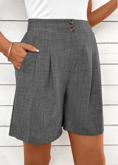 Modlily Dark Grey Marl Button Straight Leg High Waisted Shorts - L