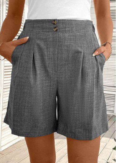 Modlily Dark Grey Marl Button Straight Leg High Waisted Shorts - L