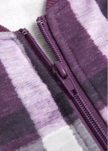 Modlily Purple Zipper Plaid Long Sleeve Stand Collar Jacket - M