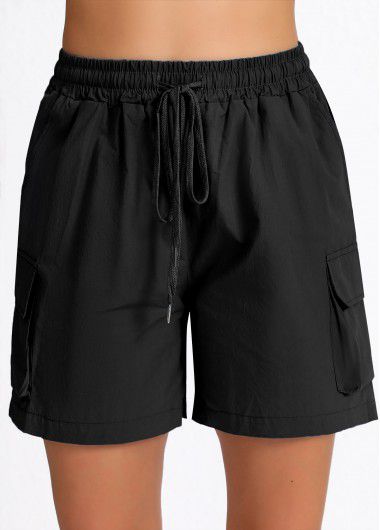 Modlily Black Pocket Elastic Waist High Waisted Shorts - L