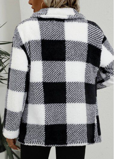 Modlily Black Pocket Plaid Long Sleeve Coat - XXL