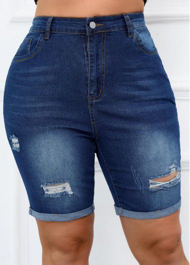 Modlily Plus Size Zipper Fly Skinny Denim Shorts - 2XL