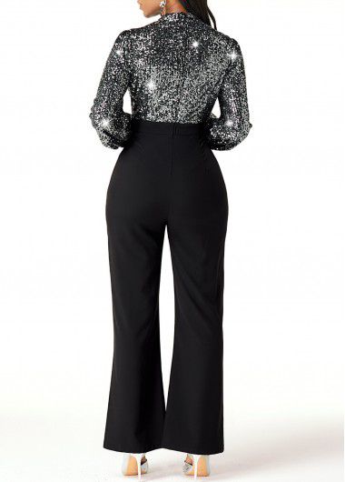 Modlily Black High Waist Cutout Front Sequin New Year Party Jumpsuit - XL