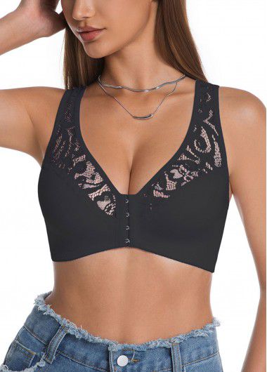 Modlily Sexy Babydoll Lingerie Chemises Black Push Up V Neck Bra - 2XL