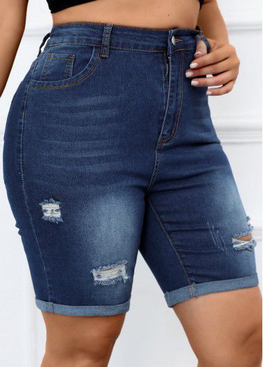 Modlily Plus Size Zipper Fly Skinny Denim Shorts - 2XL