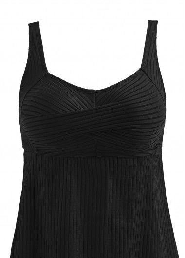 Modlily Surplice Feathers Print Black Tankini Set - XXL