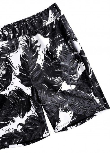 Modlily Surplice Feathers Print Black Tankini Set - XXL