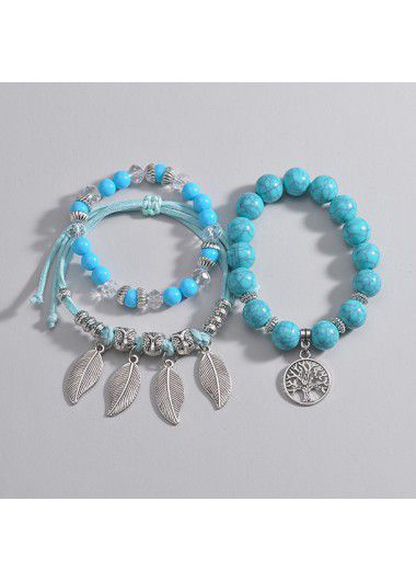 Modlily Mint Green Leaf Retro Bracelets Set - One Size