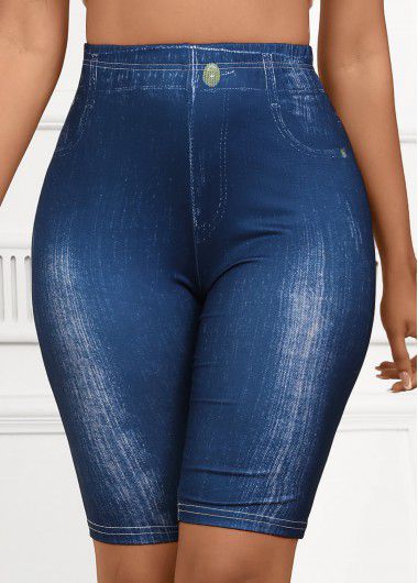 Modlily Denim Blue High Waisted Short Elastic Waist Leggings - S