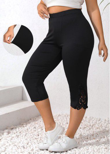 Modlily Black Patchwork Plus Size Skinny Elastic Waist Leggings - 3XL