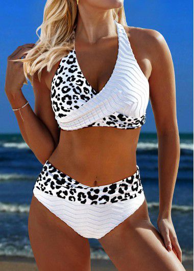 Modlily Criss Cross Leopard White Bikini Set - XS
