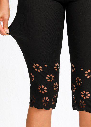 Modlily Black Mid Waisted Capri Elastic Waist Leggings - 2XL