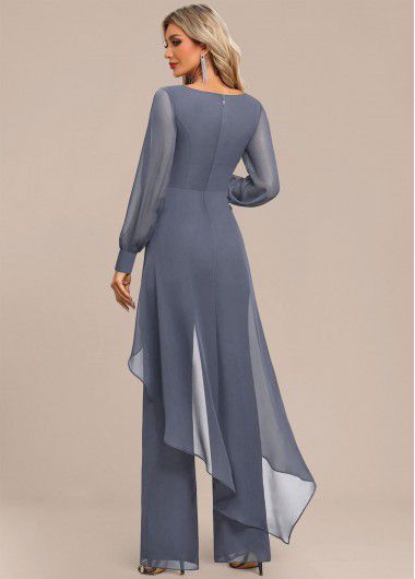 Modlily Dusty Blue Patchwork Long Scoop Neck Jumpsuit - XL
