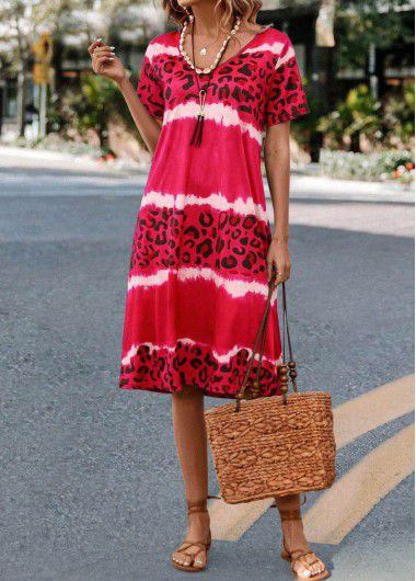 Modlily Hot Pink Leopard Short Sleeve Dress - XL