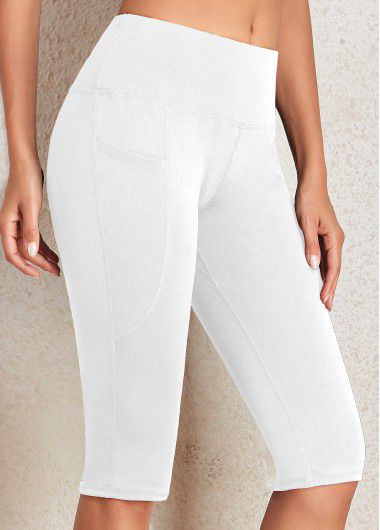 Modlily White Mid Waisted Knee Length Elastic Waist Leggings - XL