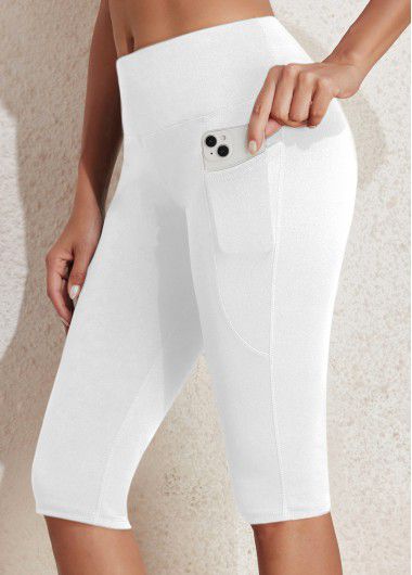 Modlily White Mid Waisted Knee Length Elastic Waist Leggings - XL