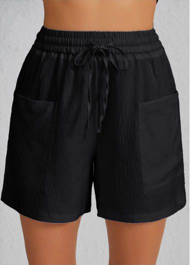 Modlily Black Pocket Elastic Waist High Waisted Shorts - XL