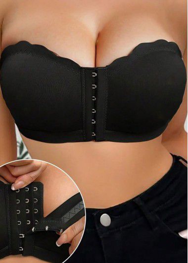 Modlily Sexy Babydoll Lingerie Chemises Black Push Up Seamless Bandeau Bra - S