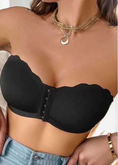 Modlily Sexy Babydoll Lingerie Chemises Black Push Up Seamless Bandeau Bra - S
