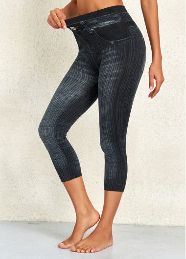 Modlily Black High Waisted Skinny Capri Leggings - 2XL
