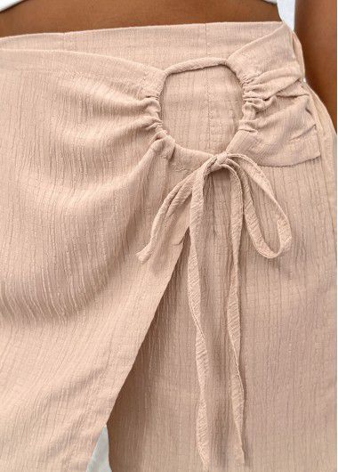 Modlily Light Camel Straight Leg Elastic Waist High Waisted Shorts - L