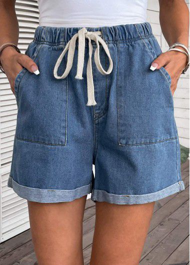 Modlily Pocket High Waisted Drawastring Denim Shorts - 2XL