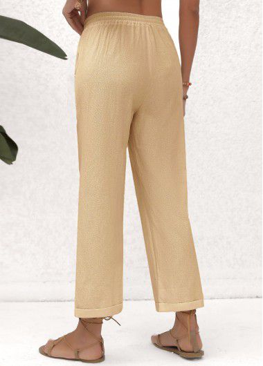 Modlily Beige Pocket Elastic Waist High Waisted Pants - L