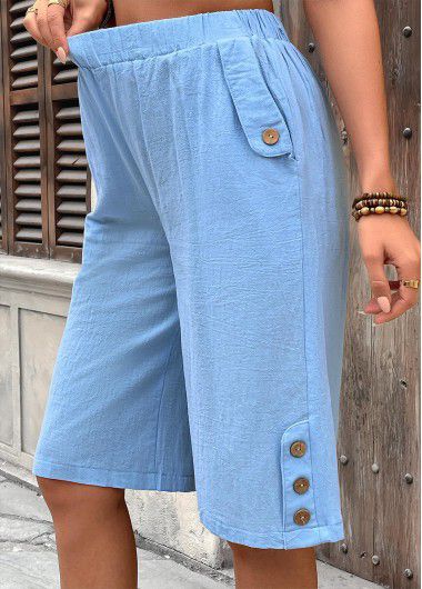 Modlily Light Blue Straight Leg Elastic Waist High Waisted Shorts - M
