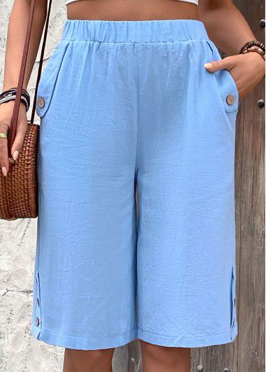 Modlily Light Blue Straight Leg Elastic Waist High Waisted Shorts - M