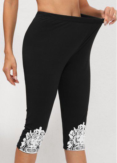 Modlily Black Tribal Print High Waisted Capri Elastic Waist Leggings - S