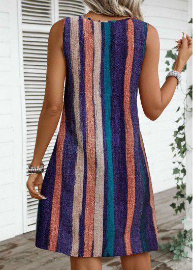Modlily Multi Color Breathable Striped A Line Sleeveless Dress - XL