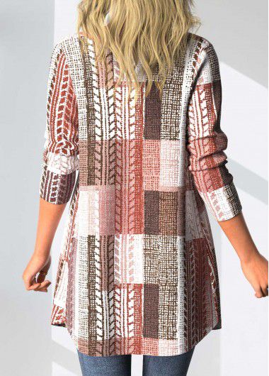 Modlily Pink Patchwork Geometric Print Long Sleeve Coat - L