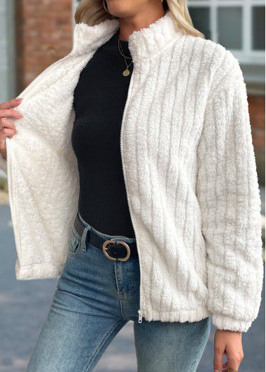 Modlily Beige Tummy Coverage Long Sleeve Stand Collar Coat - M