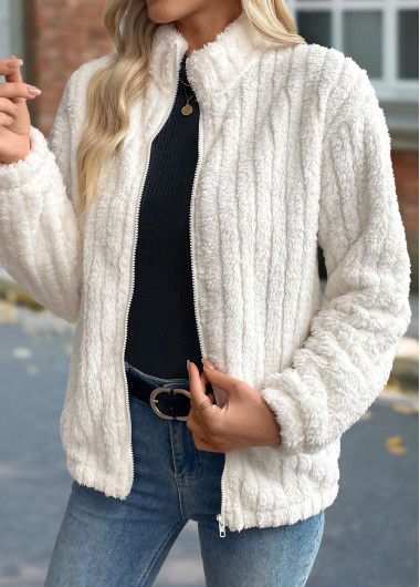 Modlily Beige Tummy Coverage Long Sleeve Stand Collar Coat - M