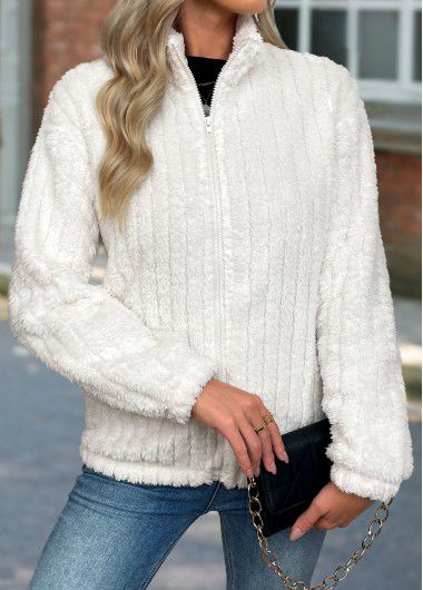 Modlily Beige Tummy Coverage Long Sleeve Stand Collar Coat - M