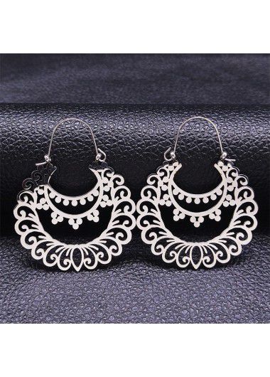 Modlily Silver Stainless Steel Hollow Bohemian Earrings - One Size