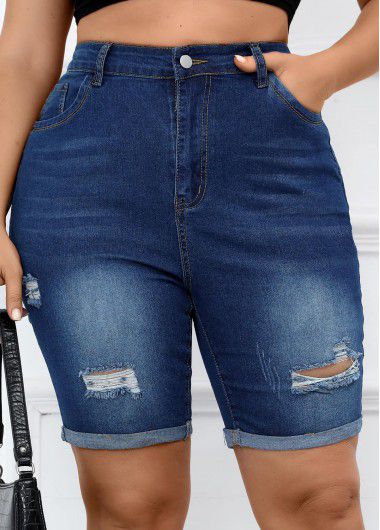 Modlily Plus Size Zipper Fly Skinny Denim Shorts - 2XL