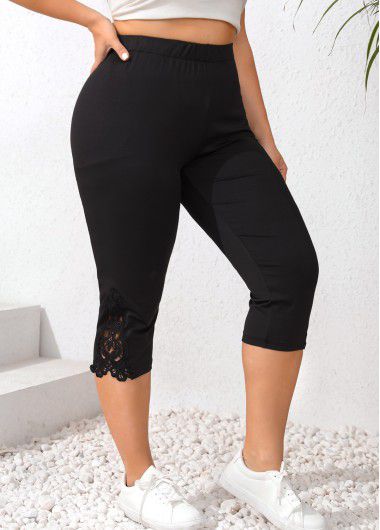 Modlily Black Patchwork Plus Size Skinny Elastic Waist Leggings - XL