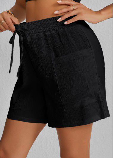 Modlily Black Pocket Elastic Waist High Waisted Shorts - XL