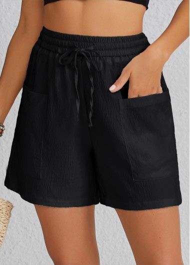 Modlily Black Pocket Elastic Waist High Waisted Shorts - 4XL