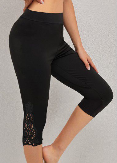 Modlily Black High Waisted Capri Elastic Waist Leggings - S