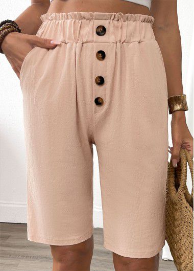 Modlily Light Camel Elastic Waist High Waisted Shorts - XL