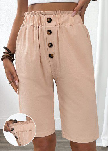 Modlily Light Camel Elastic Waist High Waisted Shorts - XL