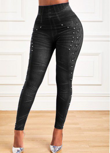 Modlily Black High Waisted Ankle Length Elastic Waist Leggings - M