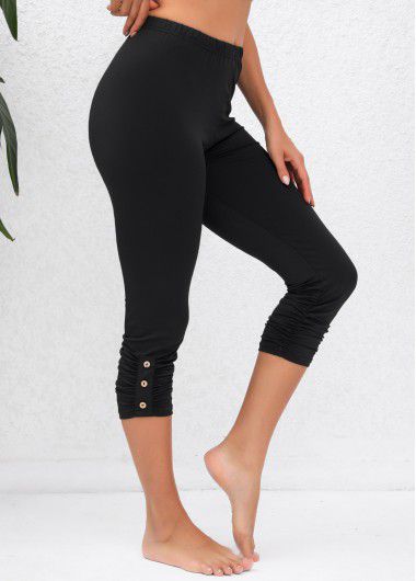 Modlily Ruched Black High Waisted Capri Elastic Waist Leggings - 2XL