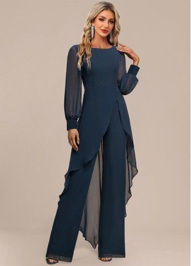 Modlily Peacock Blue Patchwork Long Scoop Neck Jumpsuit - XL