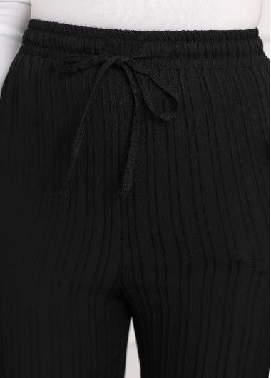 Modlily Black Textured Fabric Drawastring High Waisted Pants - S