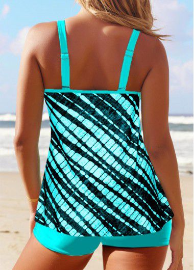 Modlily Patchwork Mid Waisted Tie Dye Print Tankini Set - M